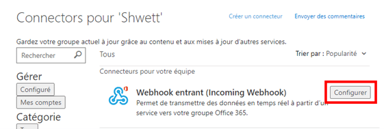Configuring connectors in Microsoft Teams for Shwett monitoring alerts