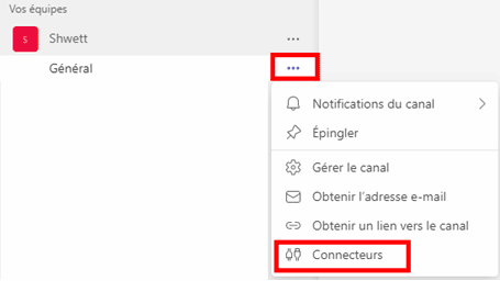 Choosing a connector in Microsoft Teams for Shwett monitoring alerts