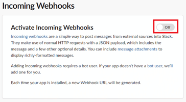 Activating the webhook for Slack alerts in Shwett