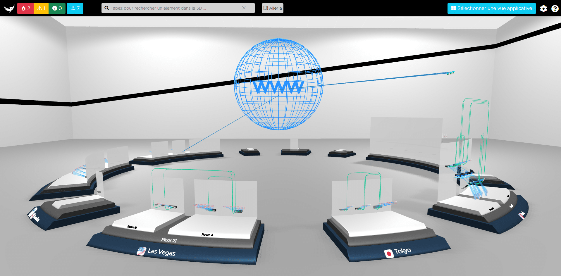 Vue 3D d’une infrastructure informatique dans Shwett